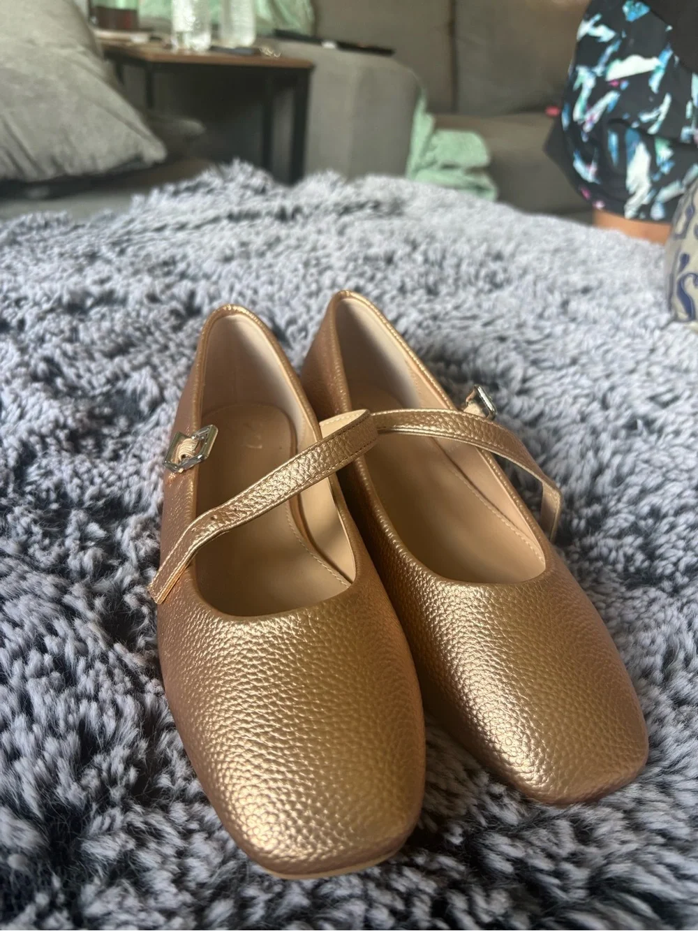 New York & Company Girls Gold Mary Jane Flats